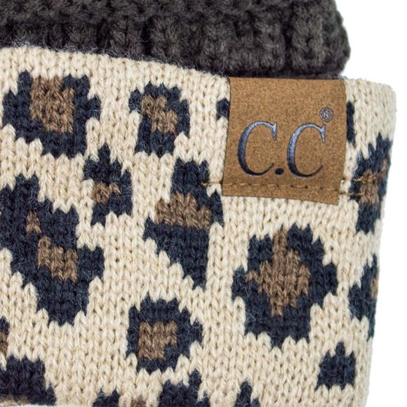 C.C® Brown & Beige Leopard-Fold Beanie - Picture 4 of 8